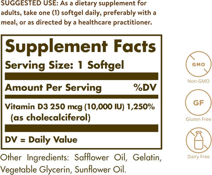 Solgar Vitamin D3 (Cholecalciferol) 10,000 IU 120 Softgels