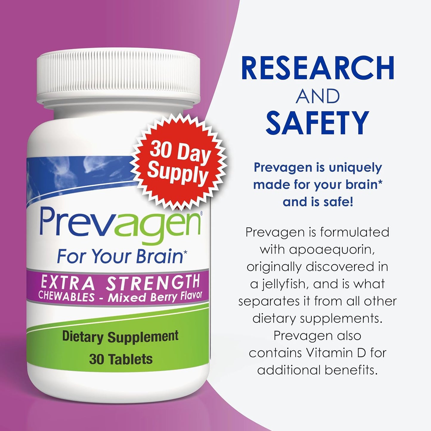 Prevagen Extra Strength Mixed Berry Chewable Tablets - 30 Tablets - 20mg Apoaequorin + Vitamin D3 - Includes 7-Day Pill Minder - görsel 9