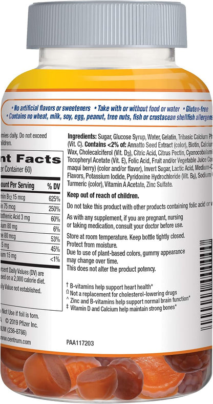 Centrum Multivitamin Gummy for Adults 50 Plus, Assorted Flavour, 120 Count