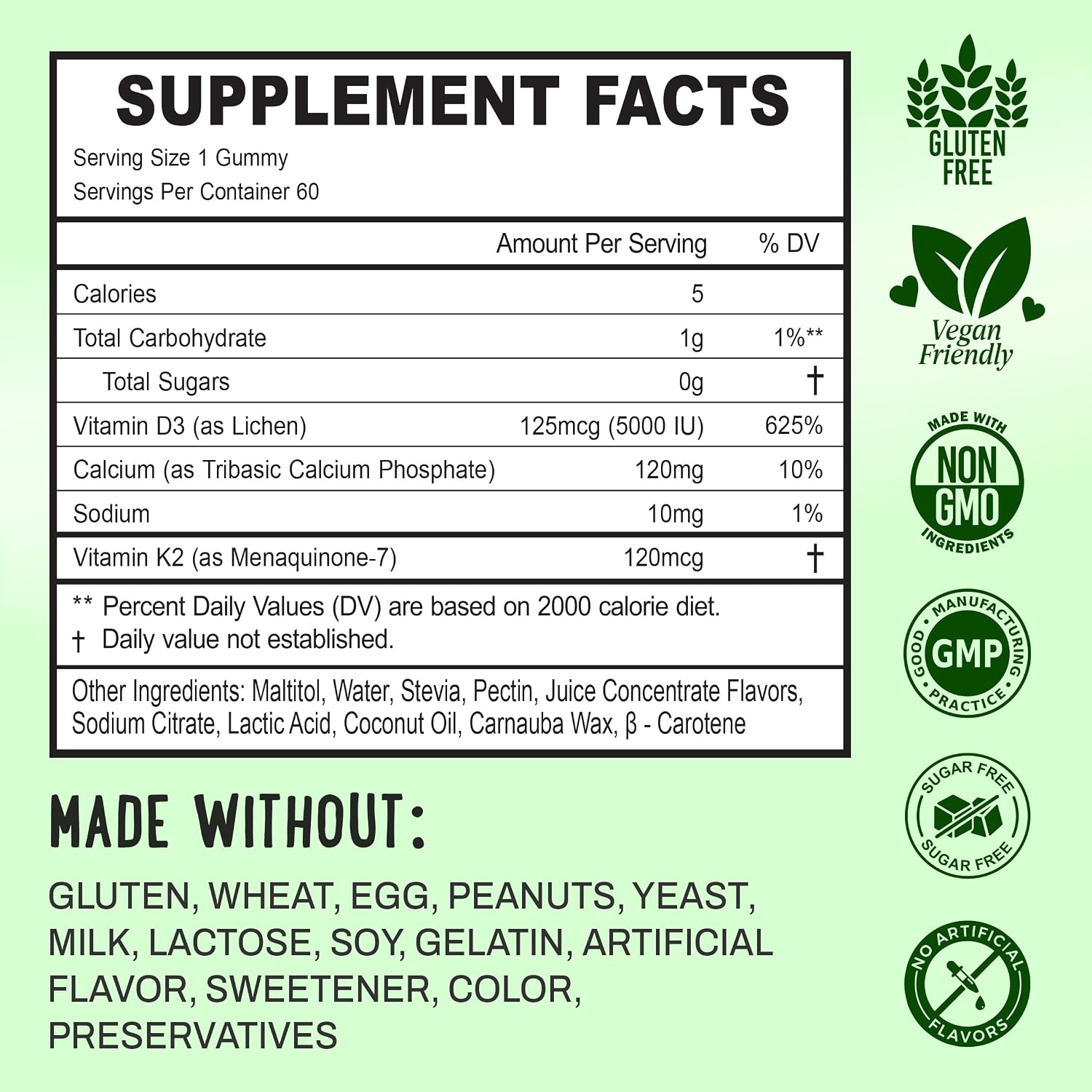 OH MY CHEWY Double-Flavoured Vitamin D3 K2 & Calcium Gummies - 5000 IU D3, 120 mcg K2 (MK-7), 120 mg Calcium - Vegan & Non-GMO - 60 Count - görsel 4