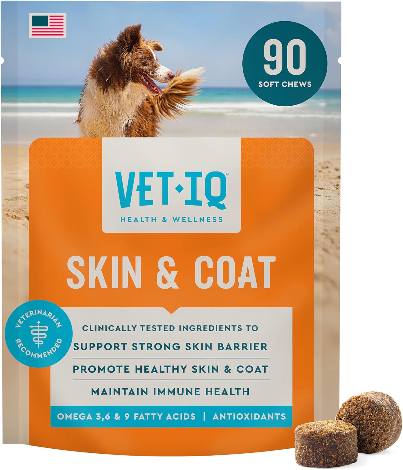 VetIQ Skin and Coat Supplement for Dogs - Omega-3, 6 and 9 - Hickory Smoke Flavour Dog Chews - 60 Count - görsel 10