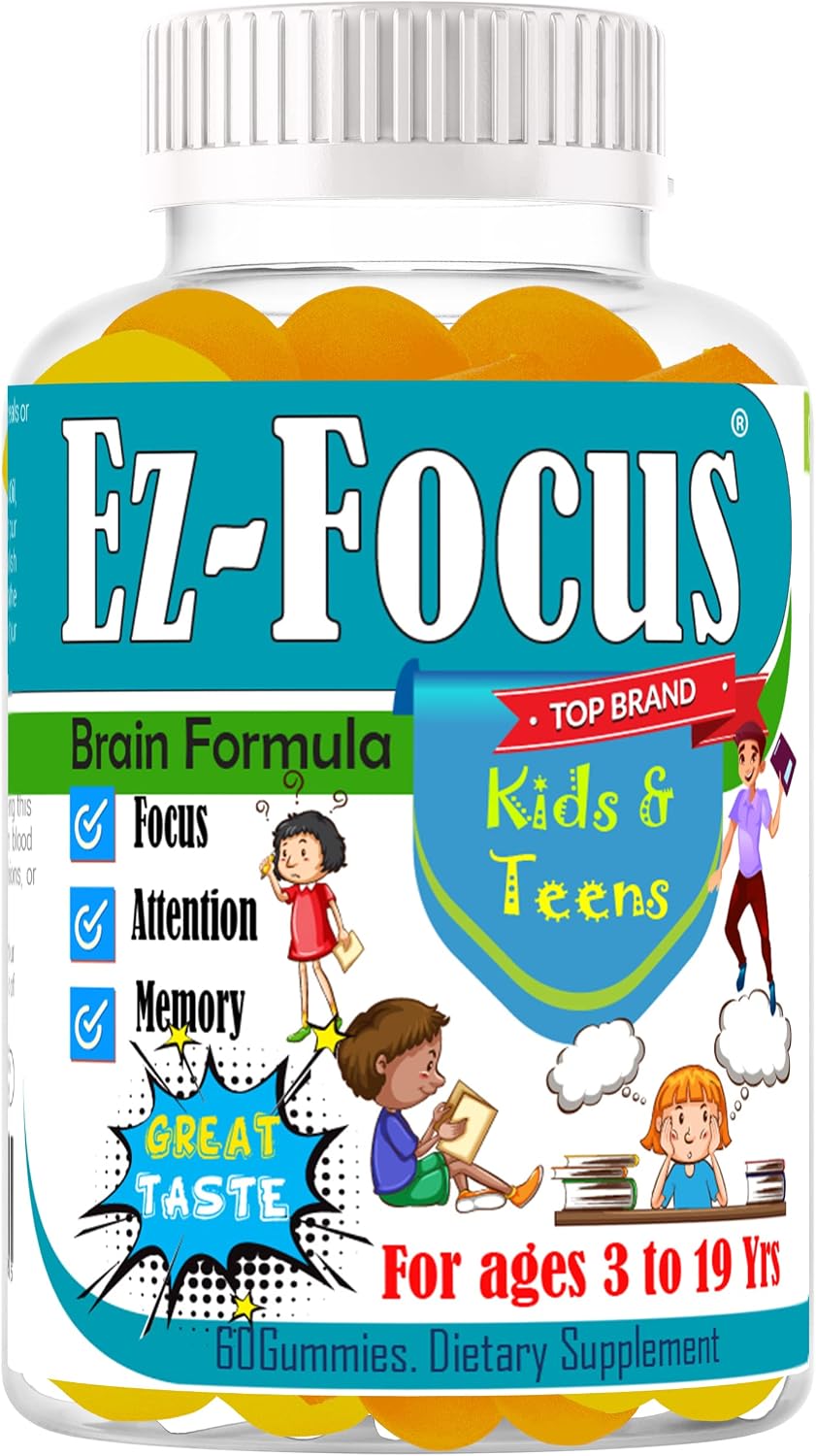 Ez-Focus Gummies for Kids, Teens & Youth – Brain Focus & Memory Support with DHA & Omega-3 (60 Count) - görsel 1