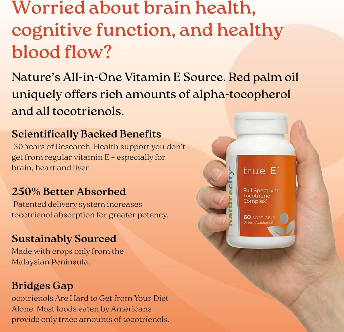 NatureCity True-E Full Spectrum Tocotrienols Vitamin E & Natural Alpha Tocopherol Supplement - görsel 3