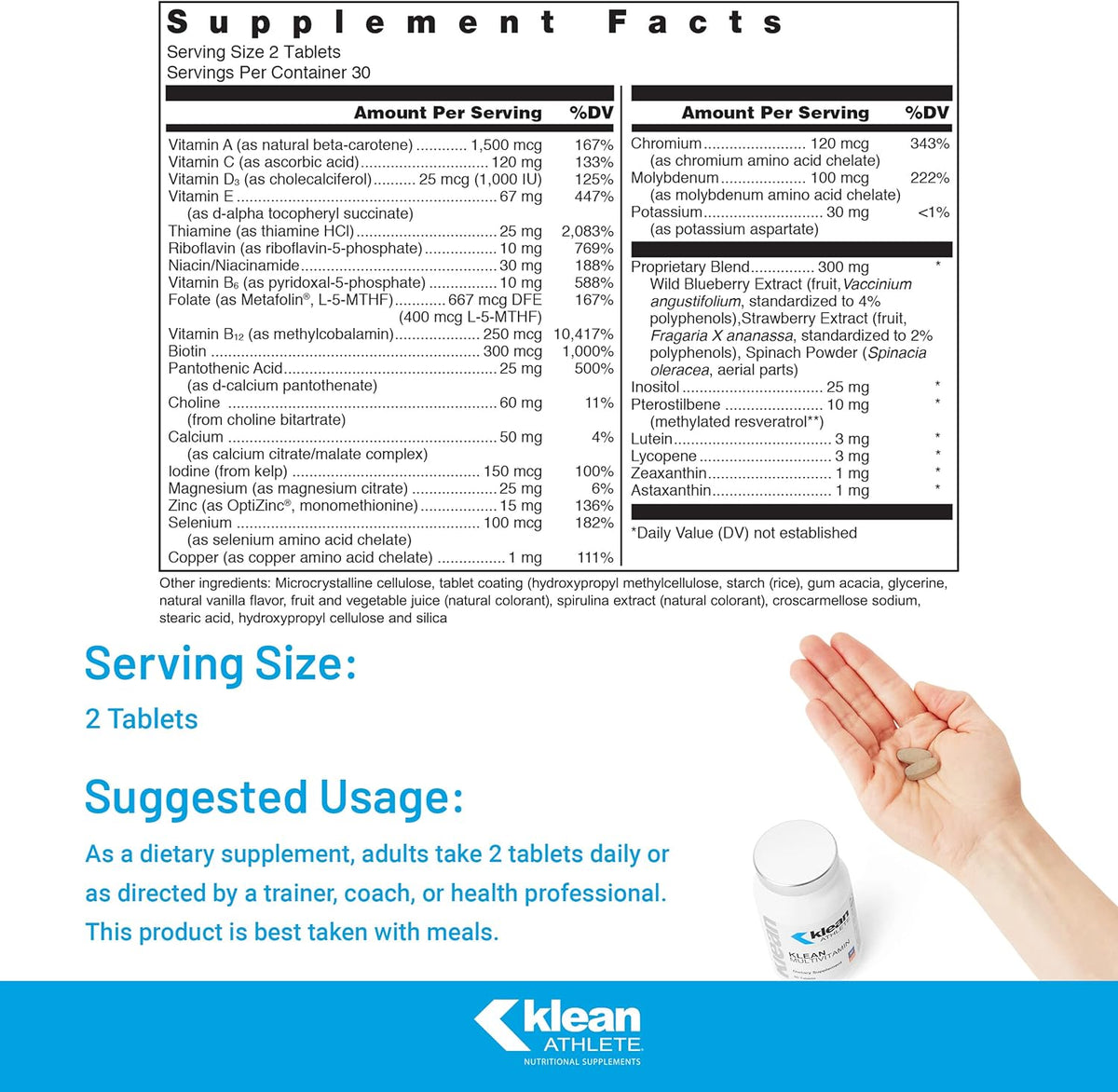 Klean Athlete Klean Multivitamin - Essential Nutrients and Antioxidants for Optimum Health - NSF Certified for Sport - 60 Tablets - görsel 2