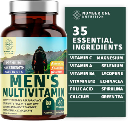 Men's Daily Multivitamin with 35 Nutrients & Saw Palmetto – 60 Veggie Capsules