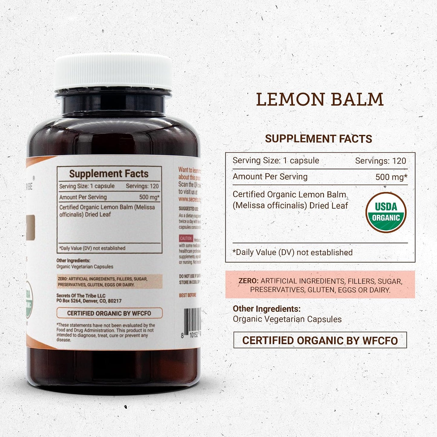 Secrets of the Tribe Lemon Balm Organic Capsules - Certified Organic Vegetarian Capsules, Herbal Food Supplement, Dried Melissa officinalis Leaf (120 Capsules) - görsel 4
