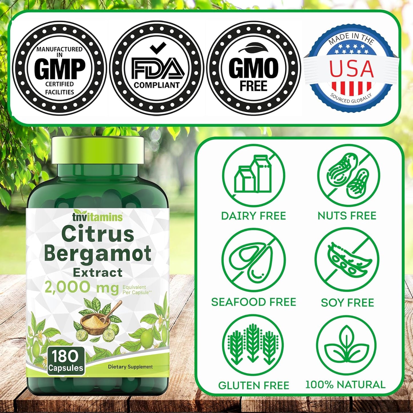 TNVitamins Citrus Bergamot 2000mg - 180 Capsules (6 Month Supply) - görsel 6