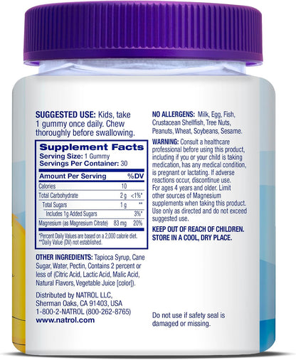 Natrol Kids Magnesium Citrate Gummies, Raspberry Flavour, 30 Chews – Food Supplement