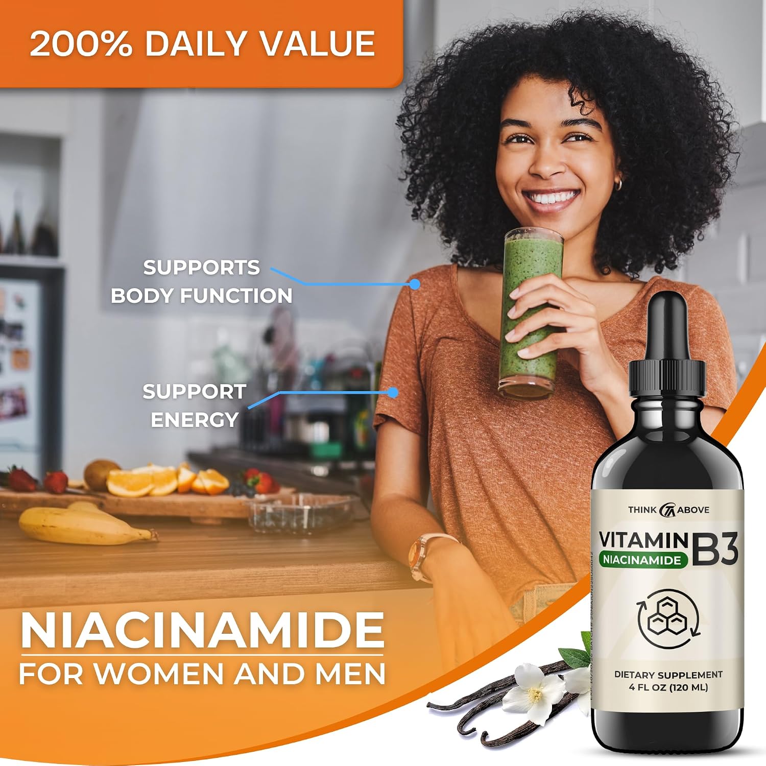 Liquid Vitamin B3 (as Niacinamide) Food Supplement – Non-Flush Form of Niacin – Fast Absorption – Convenient Niacin Drops for Women and Men – 120 ml - görsel 4
