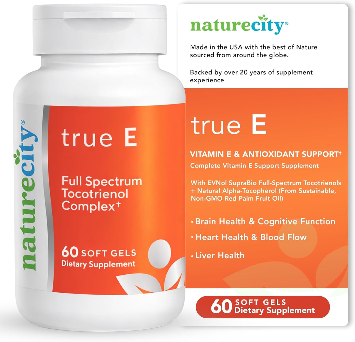 NatureCity True-E Full Spectrum Tocotrienols Vitamin E & Natural Alpha Tocopherol Supplement - görsel 1