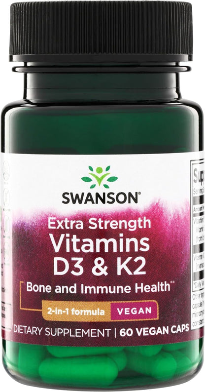 Swanson Extra Strength D3 & K2 - 5,000 IU & 100 mcg - 60 Vegan Capsules