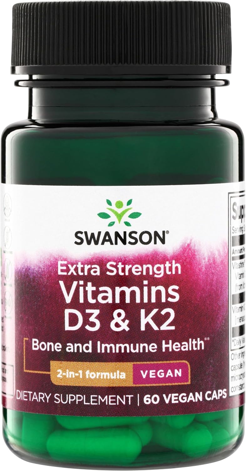 Swanson Extra Strength Vitamin D3 & K2 - 5000 IU / 100 mcg, 60 Veggie Caps - görsel 1
