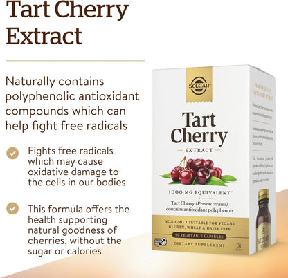 Solgar Tart Cherry 1000 mg, 90 Vegetable Capsules – Antioxidant Food Supplement