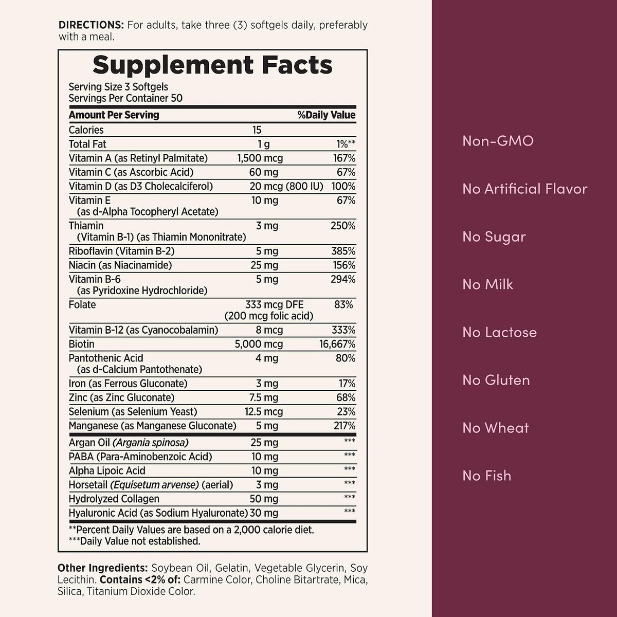 Nature's Bounty Advanced Hair, Skin & Nails, Argan-Infused Biotin and Hyaluronic Acid Supplement, 150 Rapid Release Softgels - görsel 5