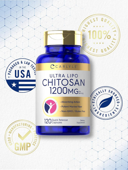 Carlyle Chitosan Supplement 1200mg | 120 Quick Release Capsules | Non-GMO, Gluten-free
