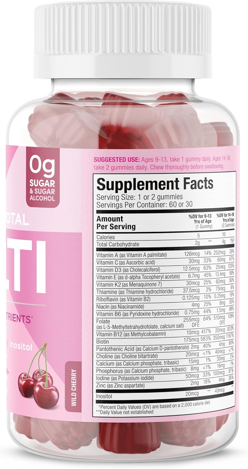SUKU Teen Girl Multivitamin Gummies – Vitamins A, B12, C, D3, E, Biotin & Zinc – Sugar-Free Vegetarian – Cherry – 60 Gummies - görsel 2