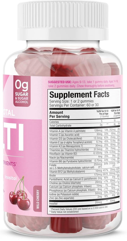 SUKU Teen Girl Multivitamin Gummies – Vitamins A, B12, C, D3, E, Biotin & Zinc – Sugar-Free Vegetarian – Cherry – 60 Gummies