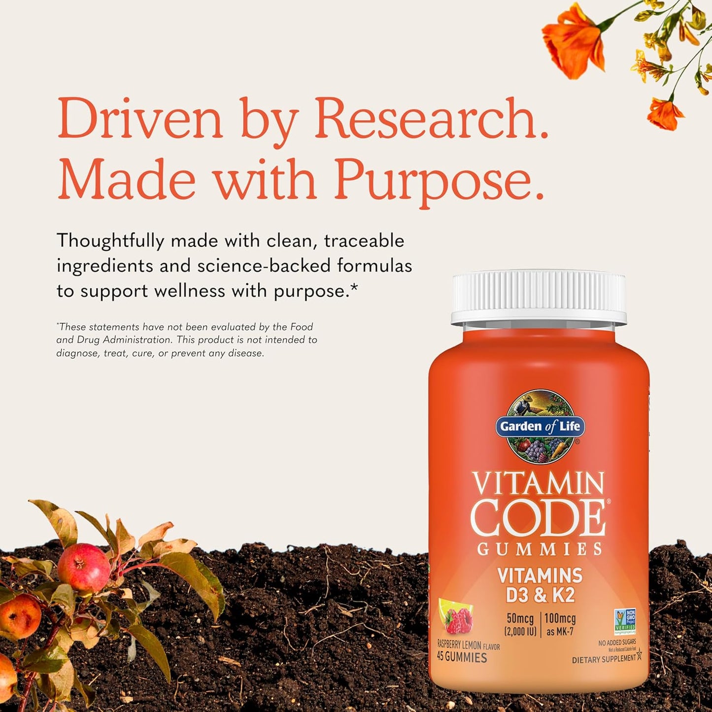 Garden of Life Vitamin Code D3 & K2 Gummies - 45 Gummies, Raspberry Lemon Flavour - görsel 6