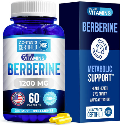 We Like Vitamins Berberine Supplement 1200 mg | NSF Certified | 60 Vegetarian Capsules