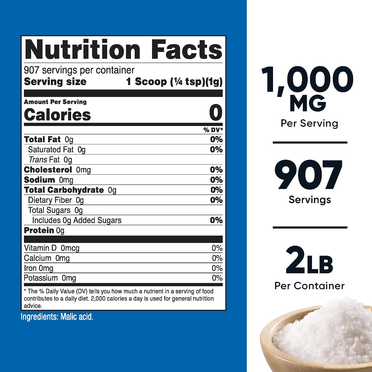 Nutricost Malic Acid Powder 907 g (2 lb) - Gluten-free, Non-GM - görsel 2