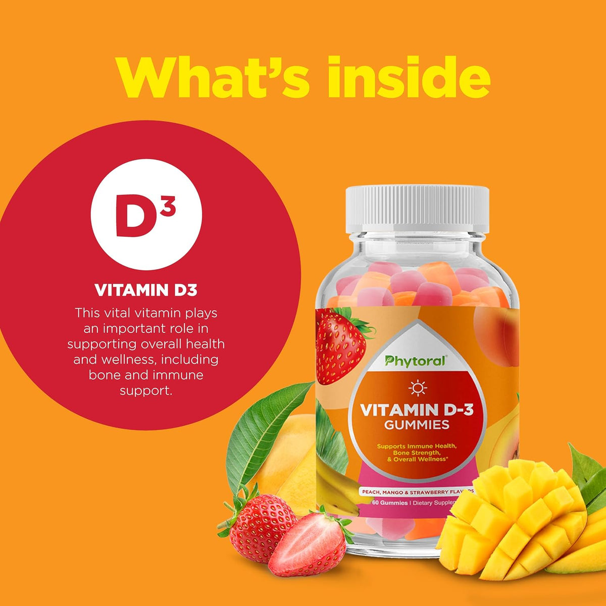 Phytoral Chewable Vitamin D3 Gummies for Adults - 2000 IU - Immune & Bone Health - 60 Count - görsel 6