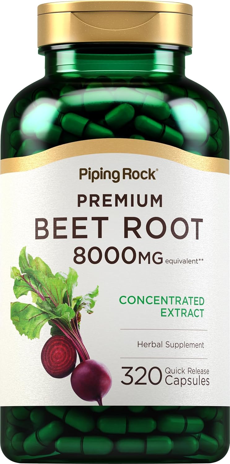 Piping Rock Beet Root Powder Capsules - 320 Capsules - Herbal Extract Supplement with Beta Vulgaris - Non-GM, Gluten-free - görsel 1