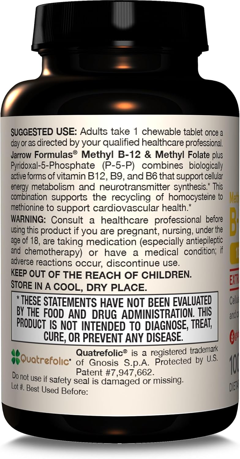 Jarrow Formulae Methyl B-12 & Methyl Folate – Bioactive B12 and B9 Supplement, 60 Chewable Tablets - görsel 8