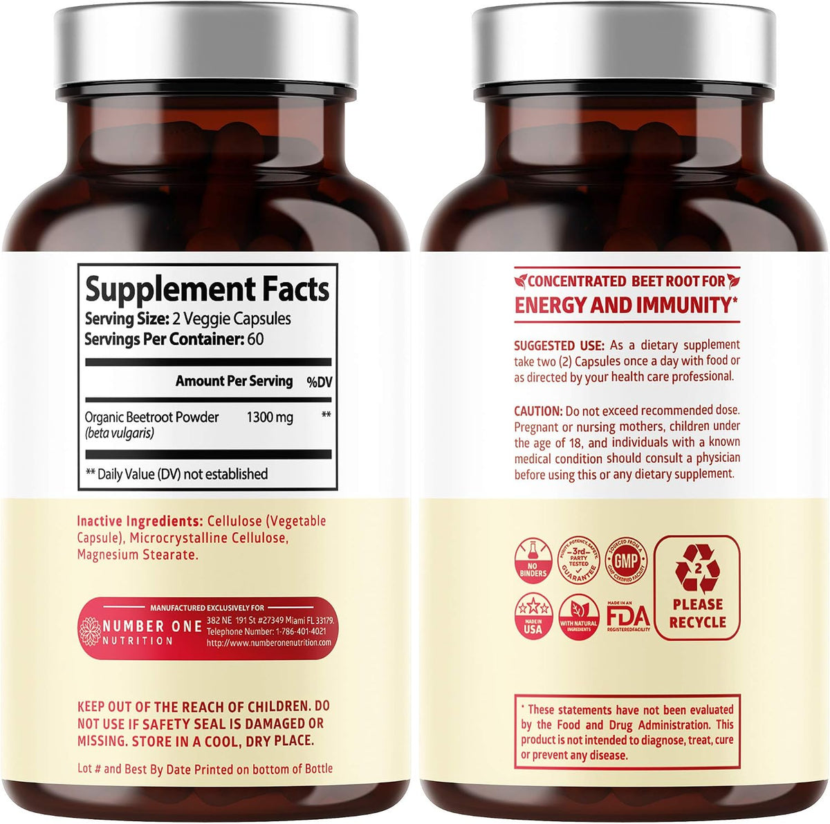 N1N Premium Organic Beetroot Capsules 1300mg - 120 Veg Caps - Non-GM & Gluten-free - görsel 2