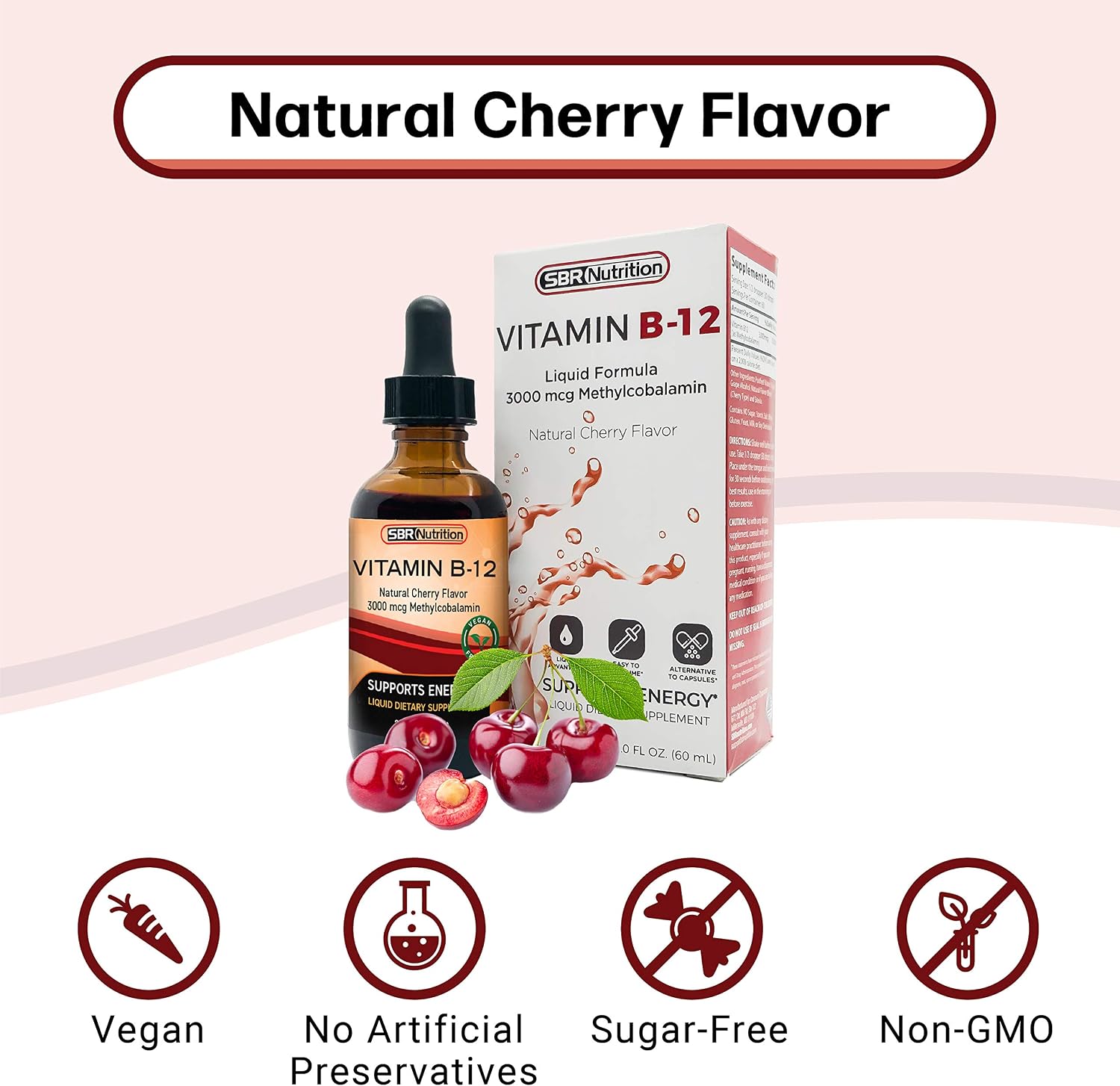 SBR Nutrition Vitamin B12 Sublingual Liquid Drops - Methylcobalamin, 3000mcg, Vegan, Non-GMO - görsel 4