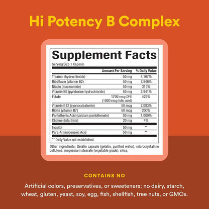 Natural Factors Hi Potency B Complex - 90 Capsules - Energy Support & Nervous System Health