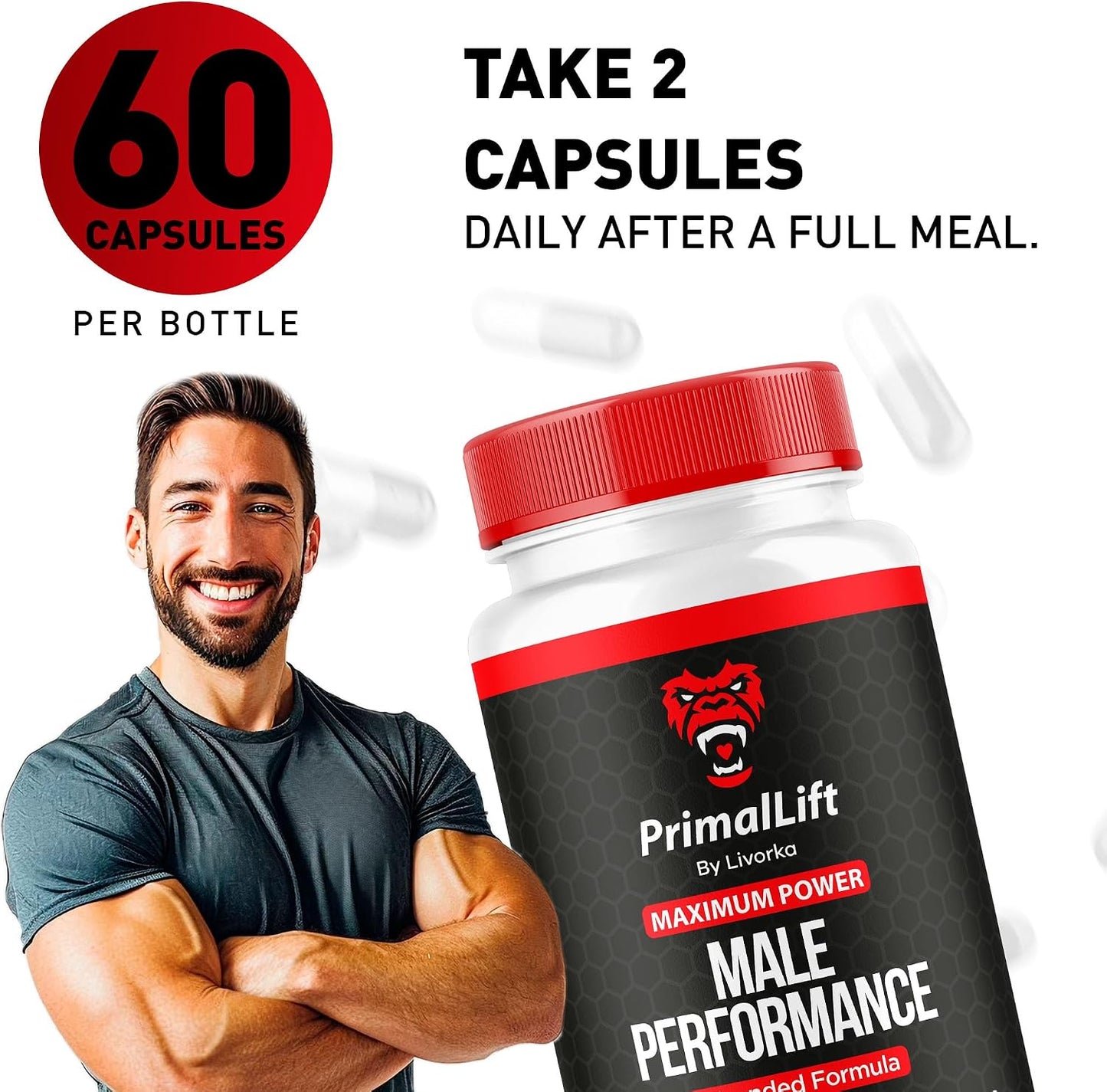 Primal Lift - All Natural Men's Multivitamin Supplement (5-Month Supply, 300 Capsules) - görsel 4