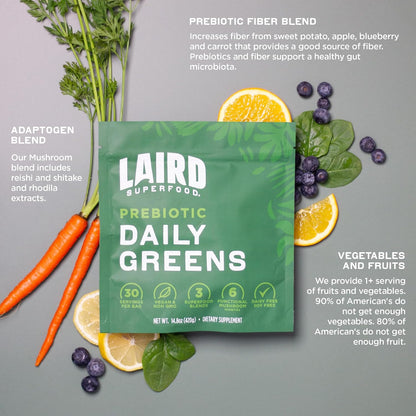 Laird Superfood Prebiotic Daily Greens, 15 Sachets, 0.5 oz (14 g) Each
