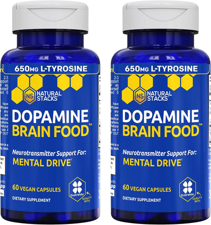 Natural Stacks Dopamine Brain Food - L-Tyrosine Supplement for Focus and Mental Drive, 120 Capsules