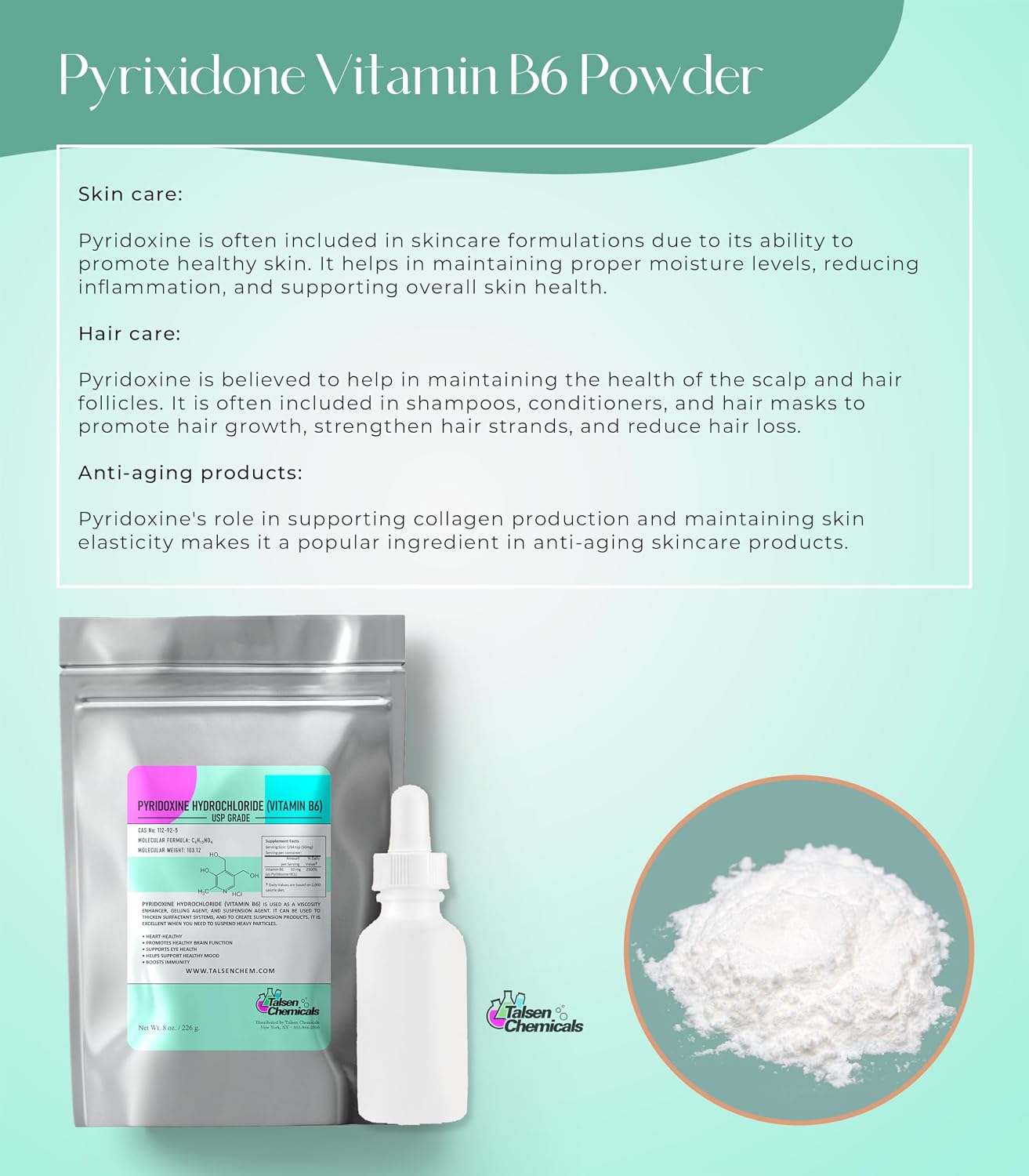 Vitamin B6 Powder (113g) Pyridoxine HCL Powder for Normal Energy Metabolism and Nervous System Function - görsel 2