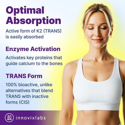 InnovixLabs Full Spectrum Vitamin K2 – 90 Softgels with 600 mcg of Trans Form MK7 and MK4 – Supports Bone Strength, Arterial Health, and Cognitive Function – Soya and Gluten-free