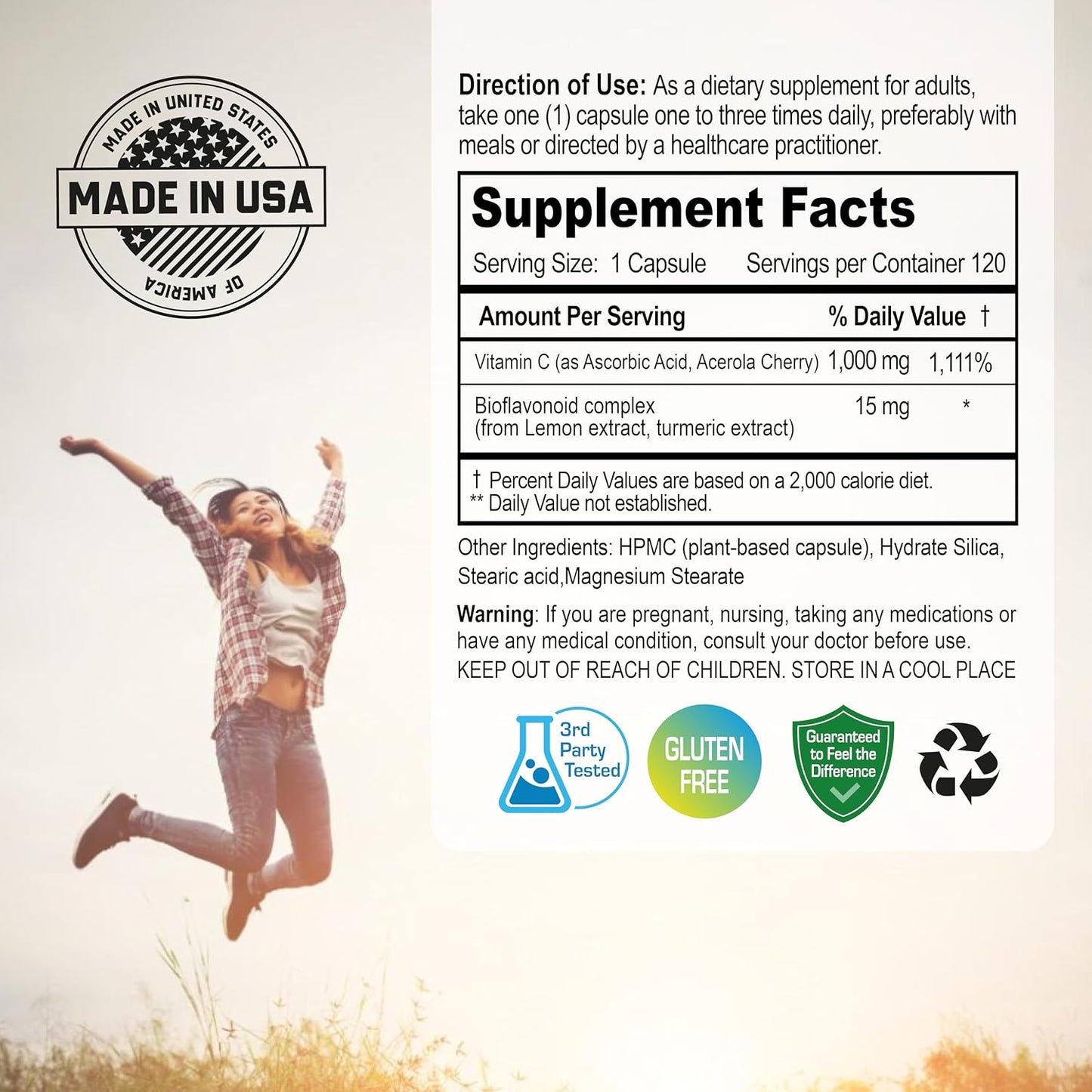 NANOWELL Super Potent Buffered Vitamin C 1000 mg with Bioflavonoid Complex - Antioxidant & Immune Support - Healthy Skin & Joints - Gluten-free - 180 Servings - görsel 3