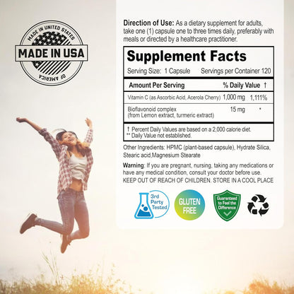 NANOWELL Super Potent Buffered Vitamin C 1000 mg with Bioflavonoid Complex - Antioxidant & Immune Support - Healthy Skin & Joints - Gluten-free - 180 Servings