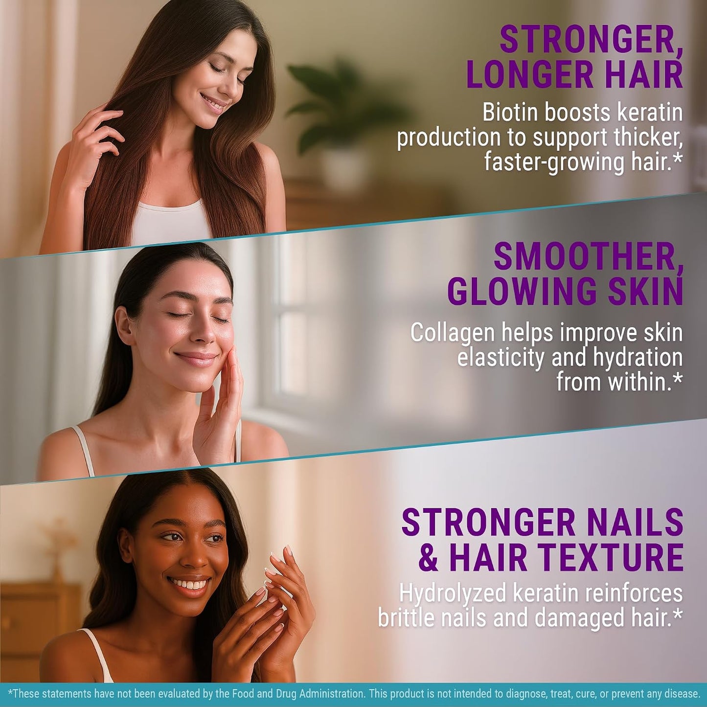 Biotin Gummies with Keratin & Collagen Peptides - Advanced Hair, Skin & Nails Support (10,000 mcg Biotin, 100,000 mcg Keratin, 100,000 mcg Collagen) - görsel 5