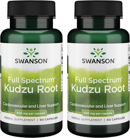 Swanson Full Spectrum Kudzu Root - 500 mg, 60 Capsules (Pack of 2) - Herbal Food Supplement for Heart & Liver Health