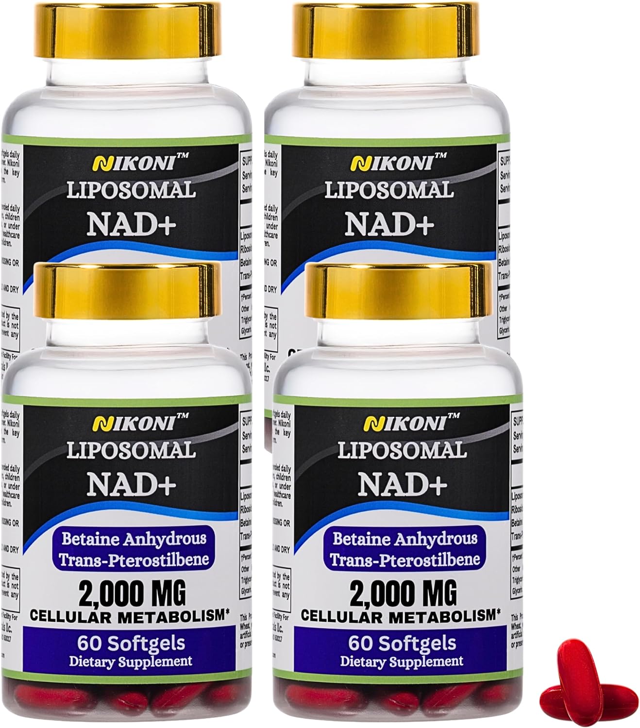 Nikoni Liposomal NAD+ 2000 mg with TMG and Pterostilbene – Healthy Ageing Support – 240 Soft gel capsules - görsel 1