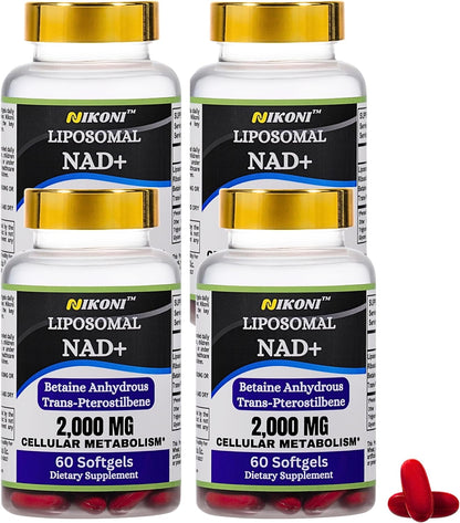 Nikoni Liposomal NAD+ 2000 mg with TMG and Pterostilbene – Healthy Ageing Support – 240 Soft gel capsules