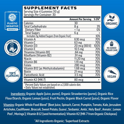 Llama Naturals Men's Multivitamin Gummies - Organic, Vegan, Strawberry (120 Gummies)