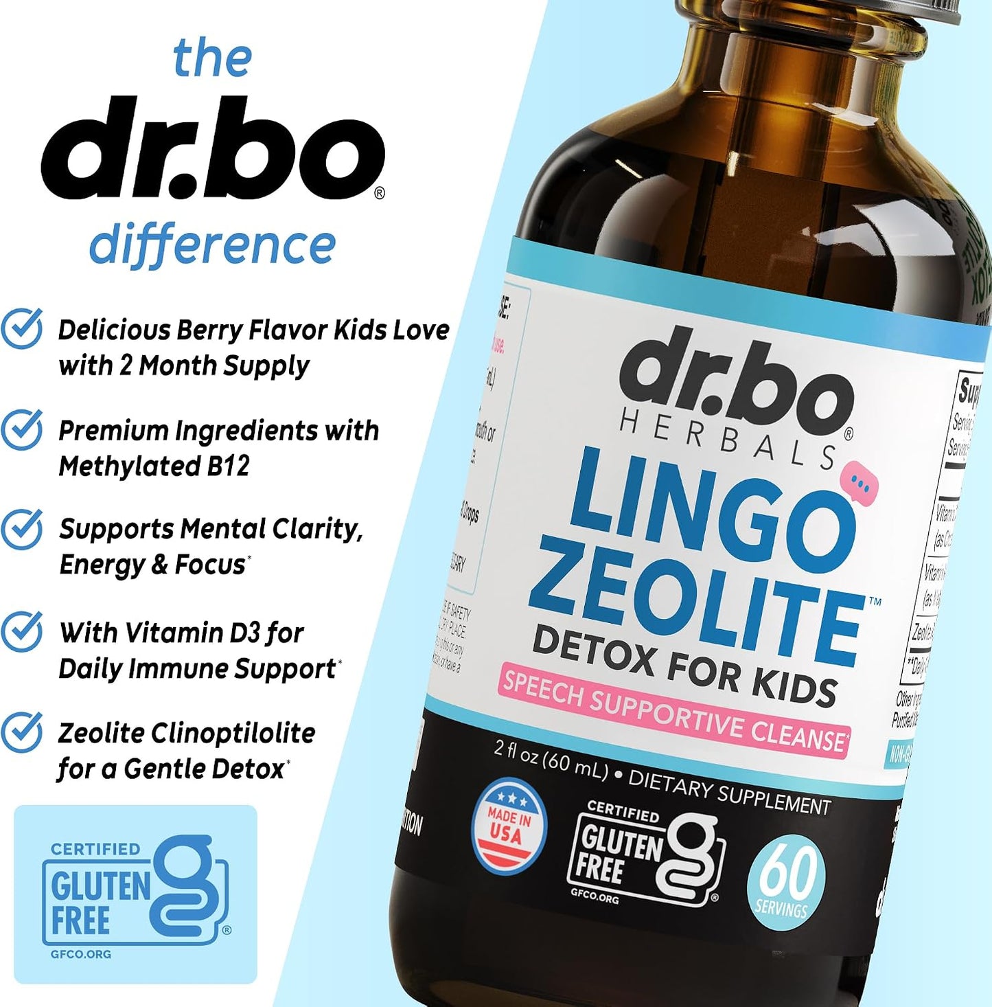 Dr. Bo Lingo Zeolite Drops for Kids with Methylated B12 and D3 - 60 ml - görsel 4