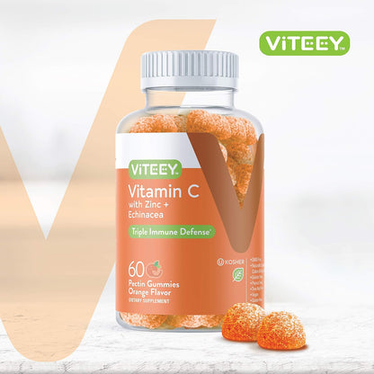 Viteey Vitamin C Gummies for Adults & Teens with Zinc and Echinacea – 60 Count