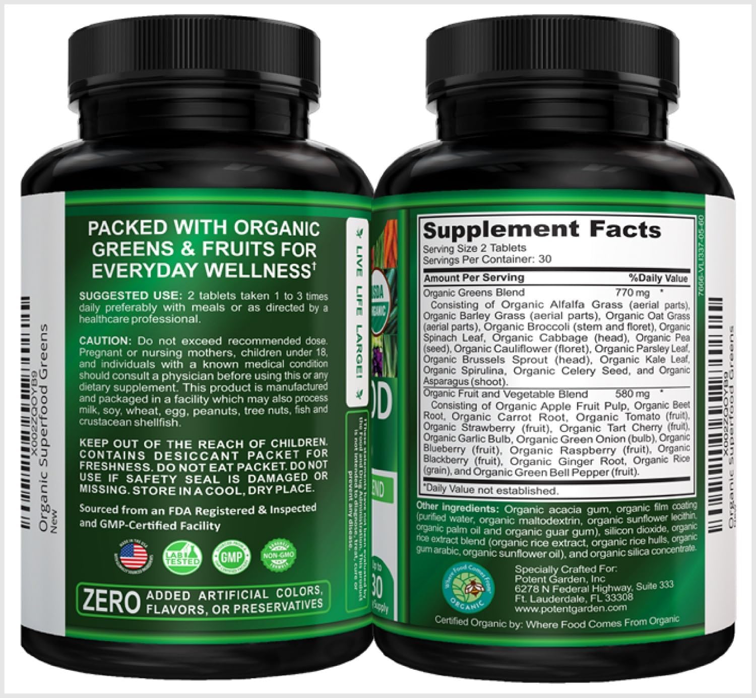 Potent Garden Super Greens Capsules - Organic Fruits and Vegetables Supplement, 60 Capsules - görsel 4