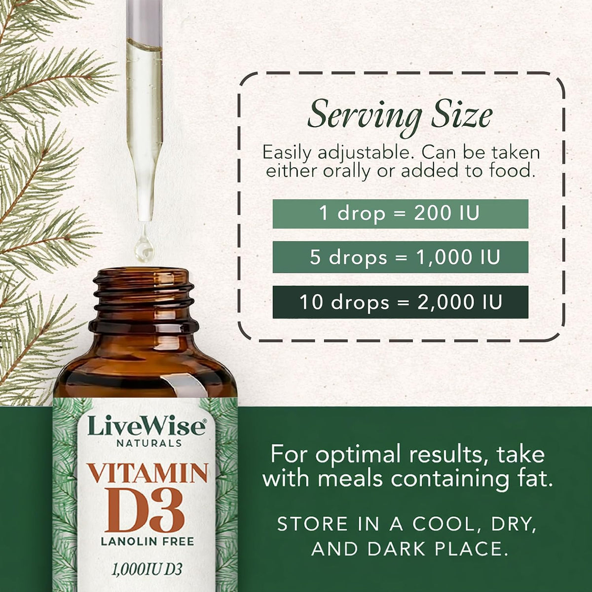Live Wise Naturals Vitamin D3 1000 IU (25 mcg) Drops – Vegan, Organic MCT Oil, 150 Doses - görsel 3