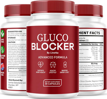 GlucoBlocker Capsules - GlucoBlocker Food Supplement - GlucoBlocker All Natural Vitamins - GlucoBlocker Premium Formula - 60 Capsules