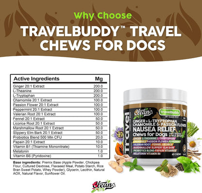 Clean Pets Travel Chews – Nausea Relief for Dogs with Ginger & Melatonin