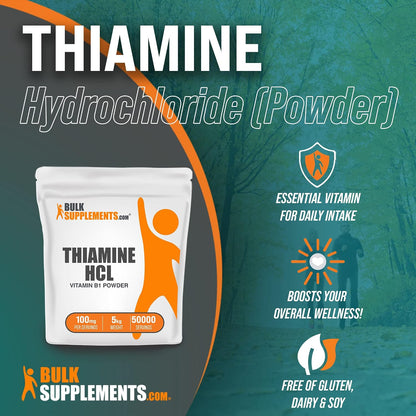 BulkSupplements Thiamine HCl Powder - Vitamin B1 (Thiamine) Supplement, 100mg per Serving, 5 kg