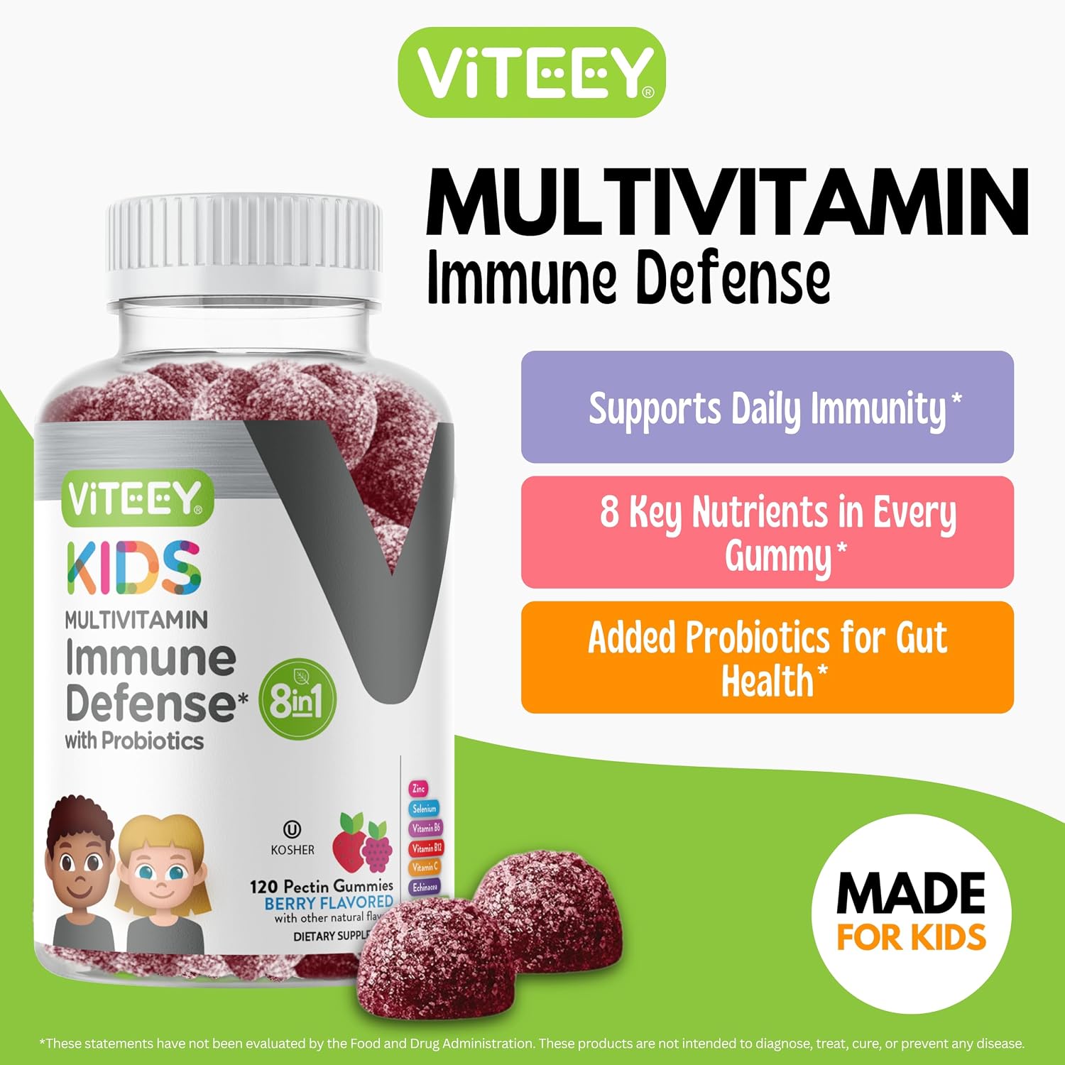 Viteey Kids Multivitamin Gummies with Probiotics - Immune Health Support - 120 Gummies - görsel 2